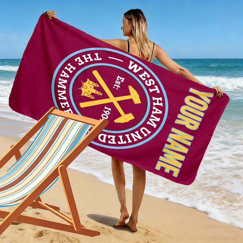Custom Name West Ham Print Beach Towel, Large Soft Quick Dry Towel for Beach Camping Swimming