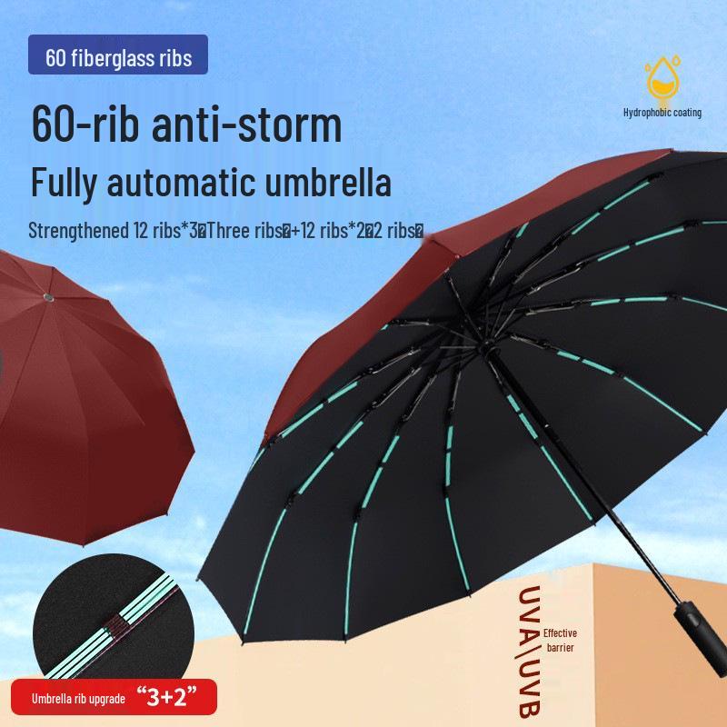 Zakázkový UV černý lepicí deštník proti slunci a dešti – Dámský třídílný design s potiskem loga.