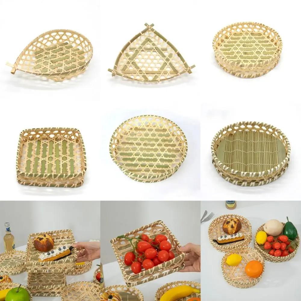 Vegetable Food Bamboo Fruit Basket Desktop Ornament Shopping Basket Miniature Storage Baskets Bread Fruit Storage Decoration