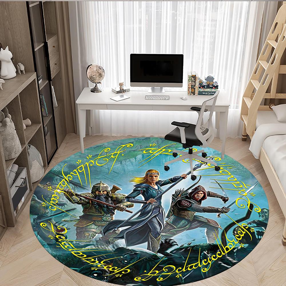 1pc Fantasy Warriors Adventure Round Rug Flannel Fun Playful Design Living Room Bedroom Floor Mat Home Decoration Kids Room Carpet Y82822