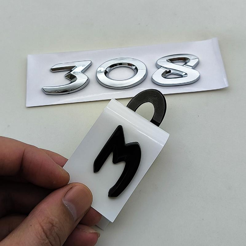 Neues 3D ABS Chrom Schwarz Logo 308 Emblem Buchstaben Aufkleber Auto Heckklappen Emblem für Peugeot 308 SW GT Line GTI T9 T7 P5 Zubehör