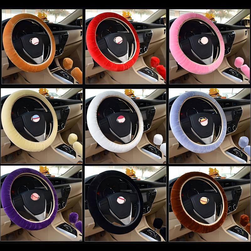 Universal Plush Steering Wheel Cover Soft Faux Rabbit Fur Anti Slip Warm Winter Car Steering Protector Interior Accessories