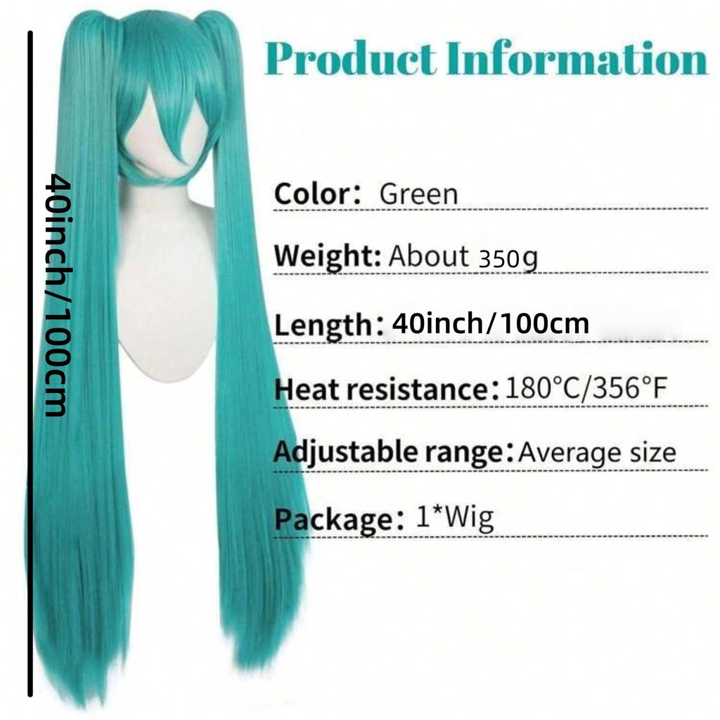 Girl's Green Anime Style Long Synthetic Fiber Wig, Suitable for Daily Wear, Birthdays, Heat-Resistant Fibers, Role-Playing