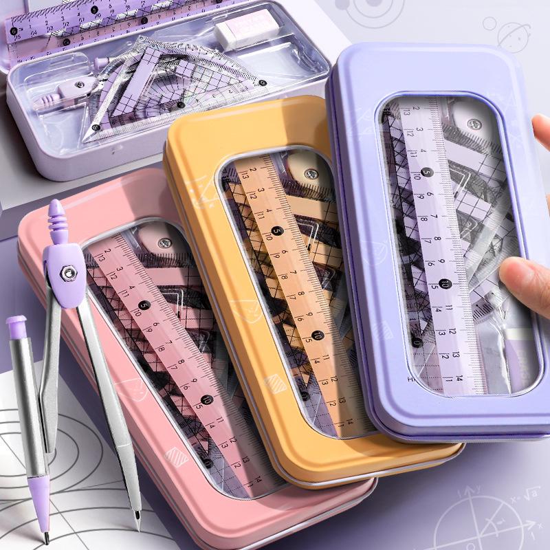 Compass & Ruler Set for Students: Suitable for Elementary, Middle, and Gaokao Levels, Includes Set Square and 6th Grade Stationery Essentials.