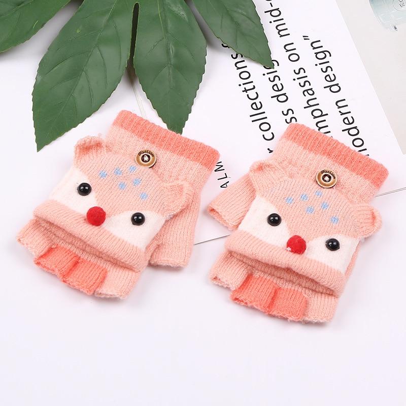 

Зимние детские перчатки от 3 до 6 лет, милые вязаные перчатки с героями мультфильмов, теплые флип-перчатки с половиной пальца для мальчиков и девочек, детские школьные школьные перчатки розовый