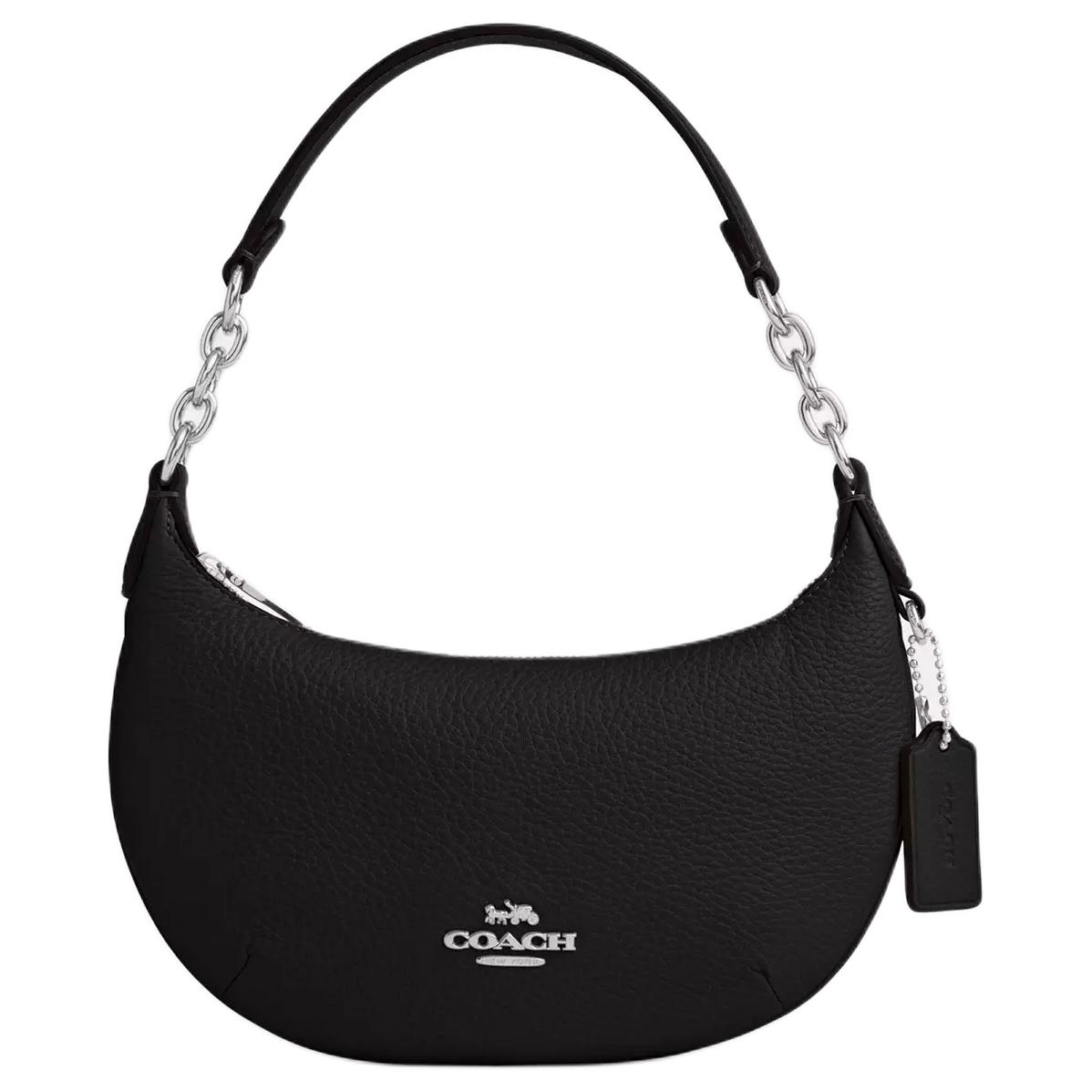 Coach Women's Silver/Black Payton 21 Classic Label Zipper Closure Multi-Functional Pocket Refined Pebble Leather Handbag Small Handbags Cel08-Svbk