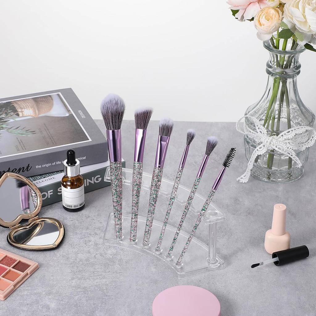 2Pcs Pen Holder Stand for Desk, Clear Pen Display Stand Pen Holder with 6 Slots, Makeup Brush Stand Rack Pen Stand Storage, Eyebrow Pencil Organizer