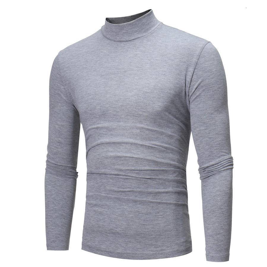 

Men s Slim Fit High Collar Long Sleeve T-Shirt for Autumn/Winter 2026 3XL світло-сірого кольору