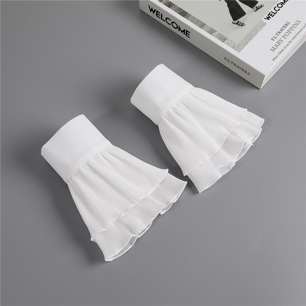 Women Girls Fake Flare Sleeves Mesh Pleated False Cuffs Sweater Blouse Wrist Arm Cover Gloves Warmers Accessories