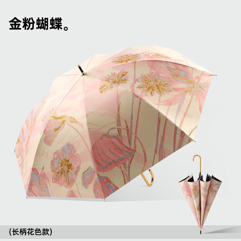8 Bone fiber long-handled umbrella Small fresh and creative vinyl straight rod curved handle umbrella Sunscreen umbrella