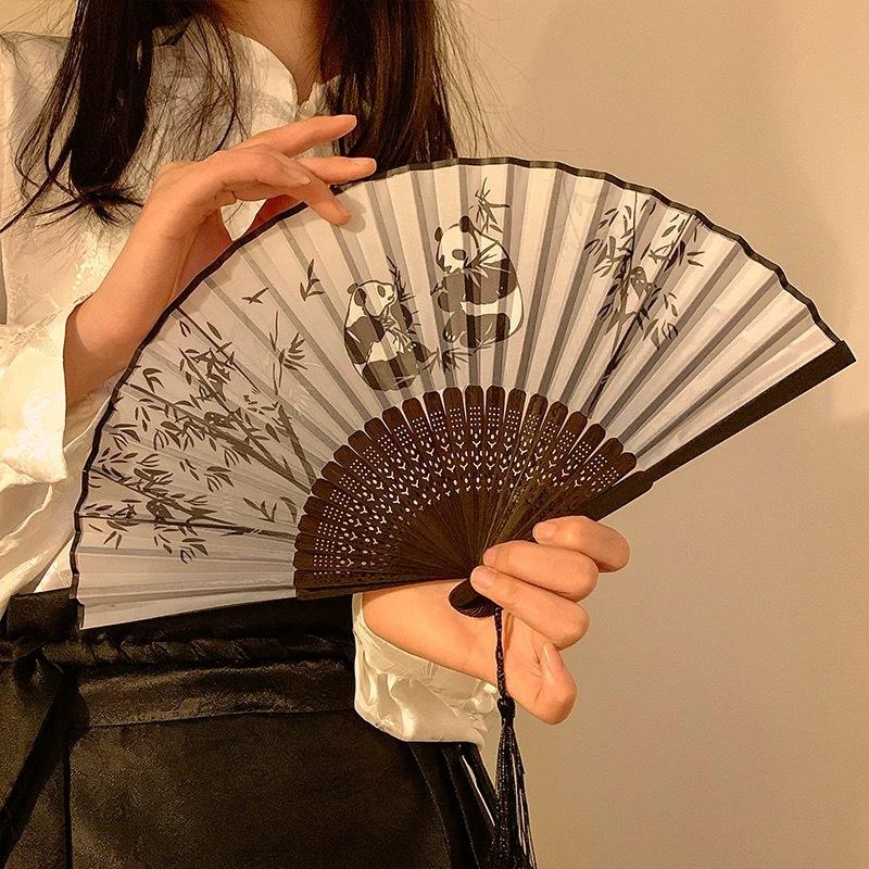 Portable Hand Fold Fan  Chinese Style Dance Props Retro Shell Fan Woman Men Bamboo Wood Silk Flower Folding Fan