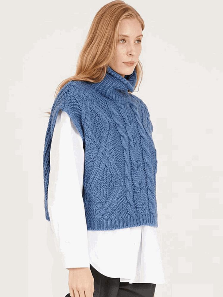 Podzim Zima Móda Dámské Svetry s copánkovým vzorem Vesta Ležérní Bez rukávů Rolák Volný Pulovr Zkrácené Topíky Teplé Pletené Oblečení