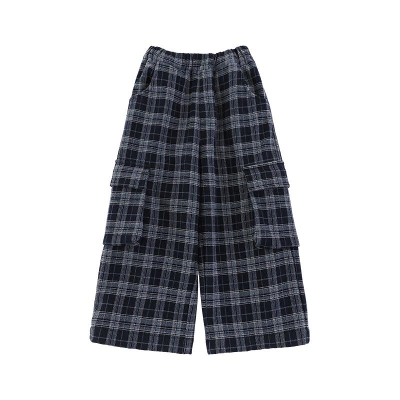 Yoyou Boys  Retro Plaid Fleece-Lined Cargo Pants 120 cm