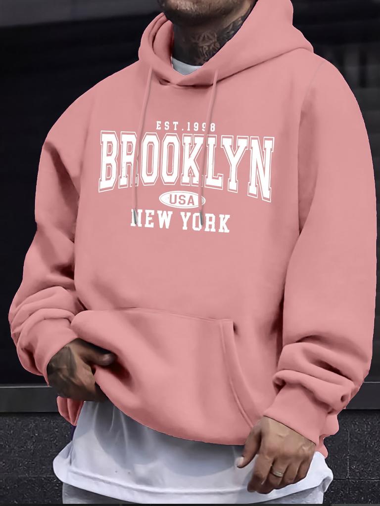 1998 BROOKLYN Grafikdruck Lässige Mode Langarm-Hoodie mit Taschen Bequem und Stilvoll Schlichtes Design Entspannt Chic
