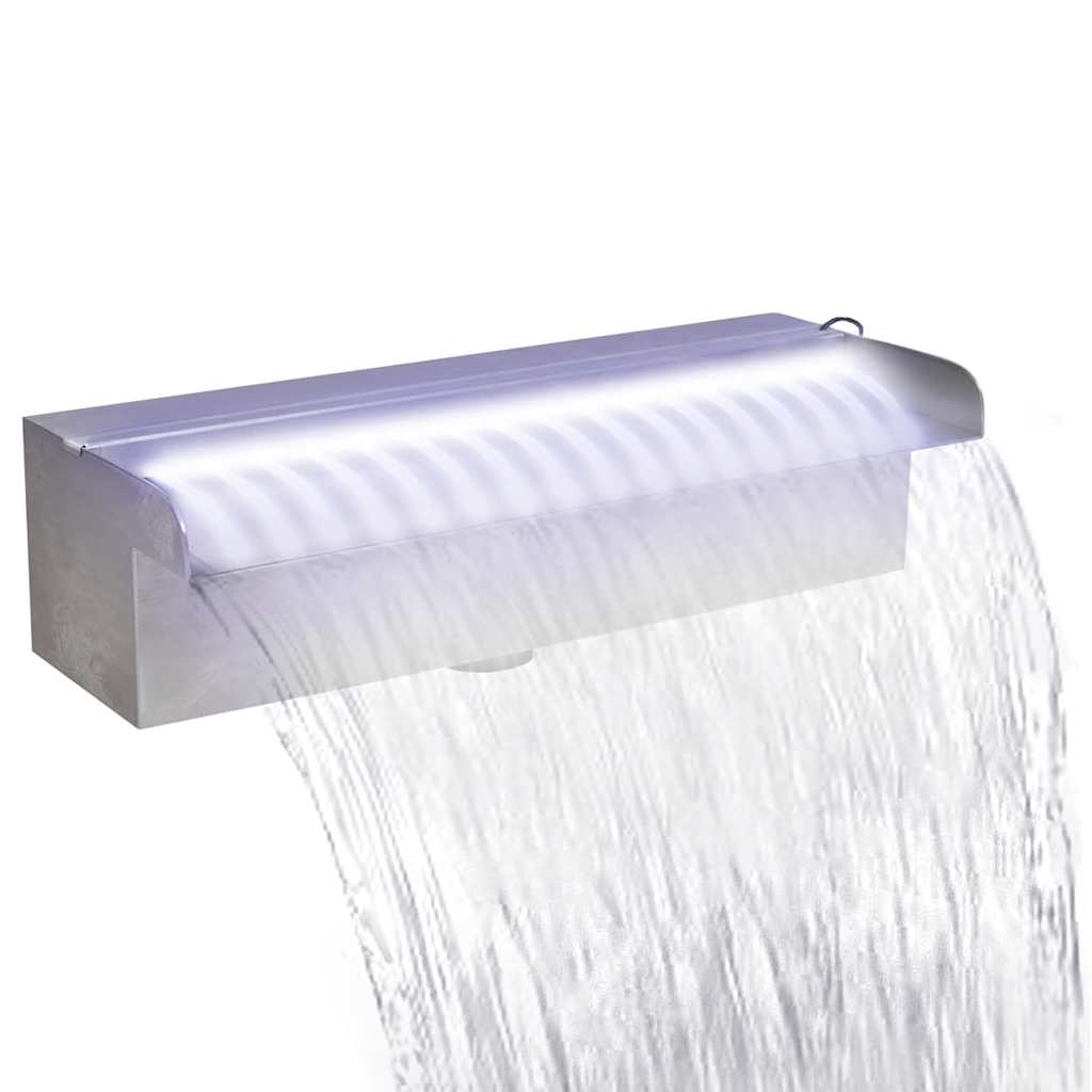 vidaXL Pool-Wasserfall Fontäne mit LEDs Rechteckig Edelstahl 30 cm silber