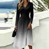 Women's Gradient Print Long Sleeve V-Neck Dress with Pockets Casual Fashionable