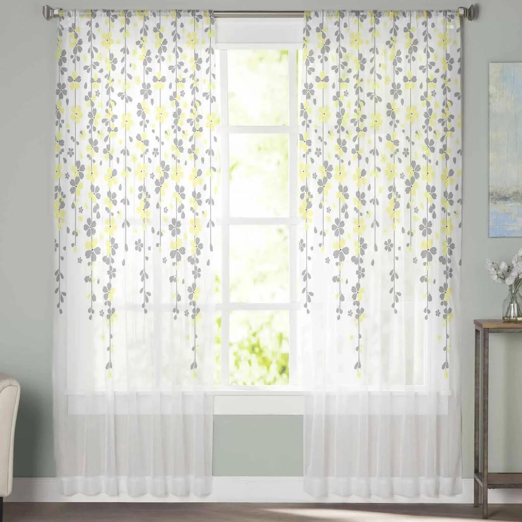 Cherry Blossom Flower Spring Curtain Tulle Decorative Sheer Curtains for Living Room Bedroom Kitchen Hotel Home Window Panels