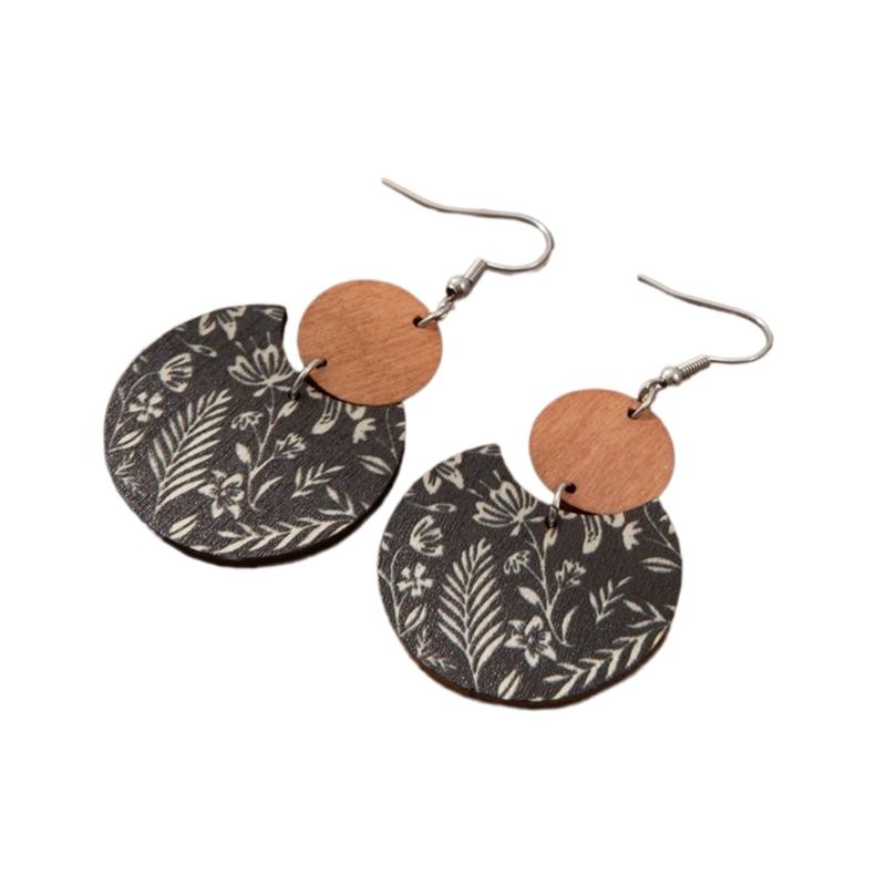Wood Earrings With Artisanal Crafted Geometric Pattern Natural Materials Comfortable Daily Wear Fashion Accessories