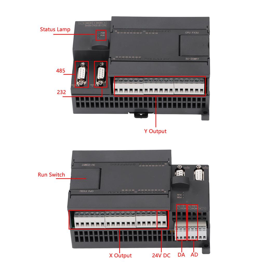 PLC Control Board High Speed Counting Built in Clock PLC Controller Relay Output 38.4Kb Download DC24V 12 in 8 Out for Machine