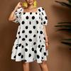 Rochie Casual Scurtă de Vară pentru Femei Mărimi Mari, Pătrată, cu Buline, Largă