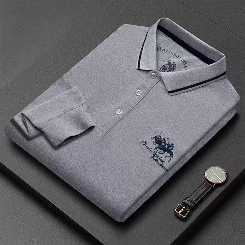 Men's Long Sleeve Embroidered Polo Shirt - Autumn/Winter Collection for Young and Middle-Aged