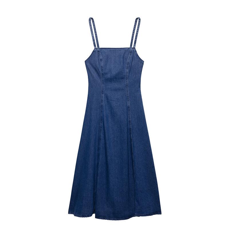 Elegant Summer Denim Midi Spaghetti Strap Dress for Women