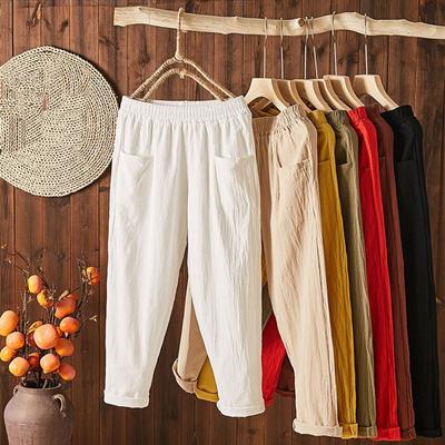2025 Summer Fashion Cotton And Linen Nine-minute Trousers Female Thin Section Loose Thin High-waisted Straight Trousers Ladies Harlem Trousers