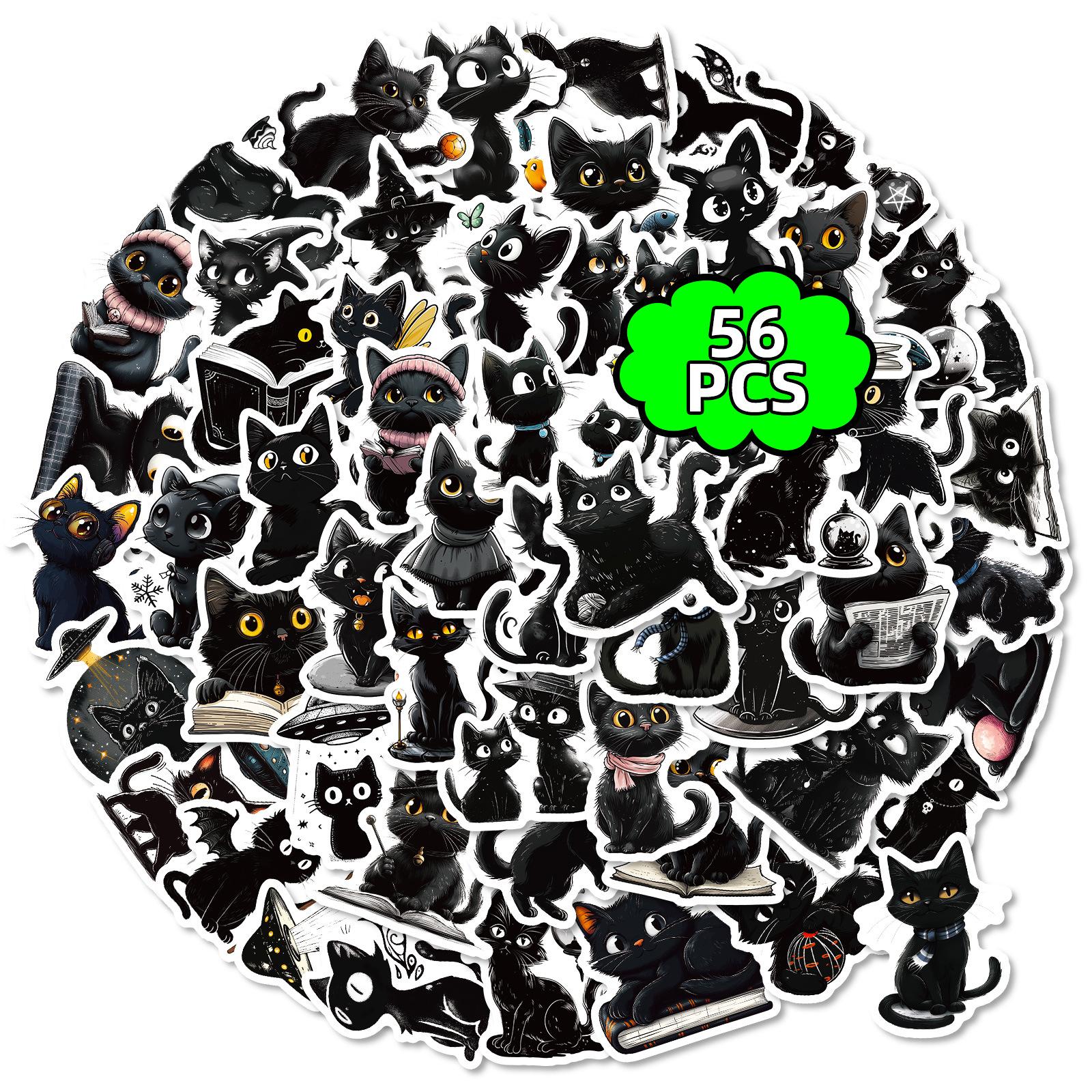 

56 Cartoon Black Cat Graffiti Stickers Cute Cute Pet Helmet Water Cup Decorative Stickers Waterproof