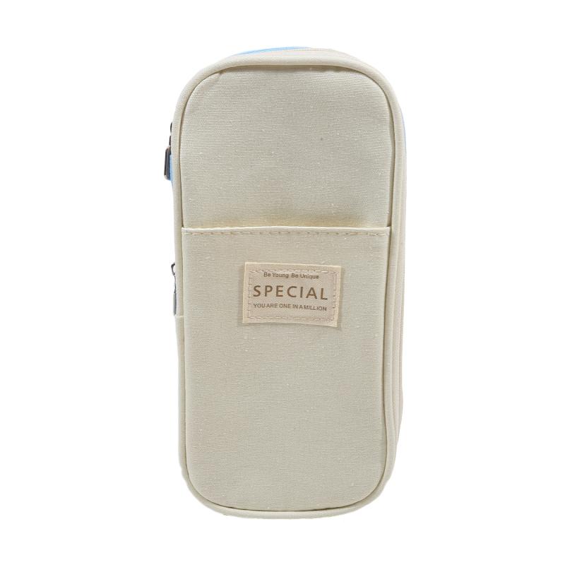 Cute Canvas Pencil Case Student Color Block Stationery Storage Bag Multifunctional Large Capacity Pen Bag Organizer Pouch