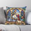 Stained Glass Nativity Square Pillowcase Polyester Linen Velvet Creative Zip Decor Pillow Case Car Cushion Cover
