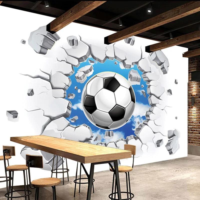 Modern Simple Wallpaper Football Broken Wall Murals Kids Bedroom Living Room Creative 3d Mural Decor