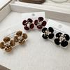 Retro Flocked Flower Zirconia Stud Earrings - Exquisite Design for Versatile Wear