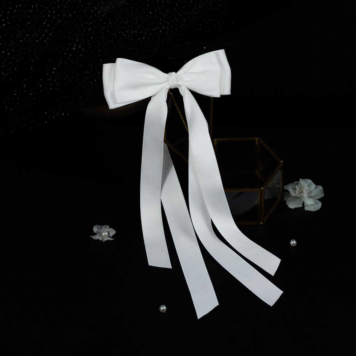 

HP113 Ancient Style Long Ribbon Bow Hairpin for Bride & Bridesmaid белый