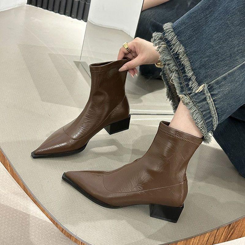 Naked Shoes, Pointed Boots, New Women's Shoes, Single Boots, Fashionable and Casual Ankle Boots