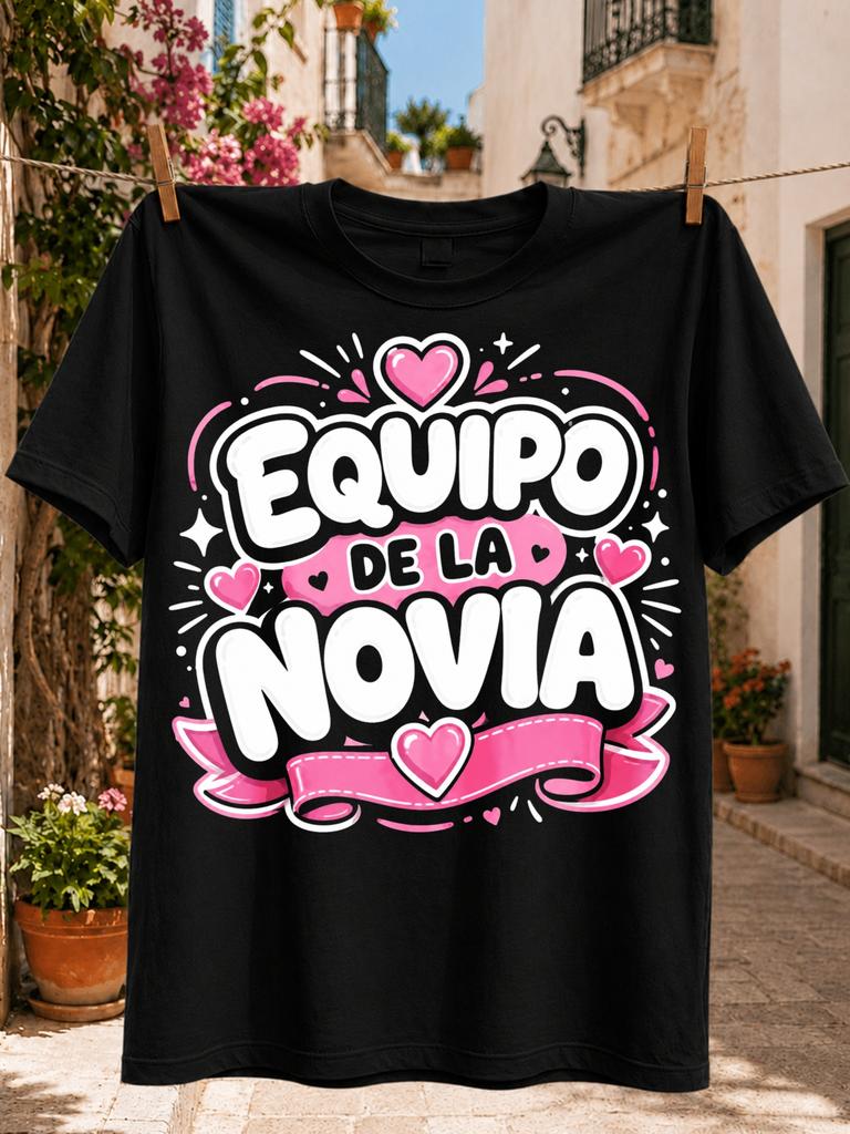 Bride Team Spanish Quote Graphicpink Hearts Ribbon And Playful Bubble Lettering For A Cheerful Unisex All Tshirt