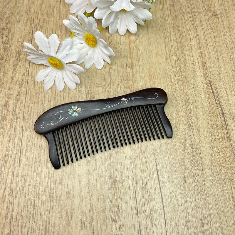 

Гребень из фиолетового сандала и раковины абалона, двусторонний, с серебряной инкрустацией, в гравированной подарочной коробке - Идеально для дней рождения и свадеб