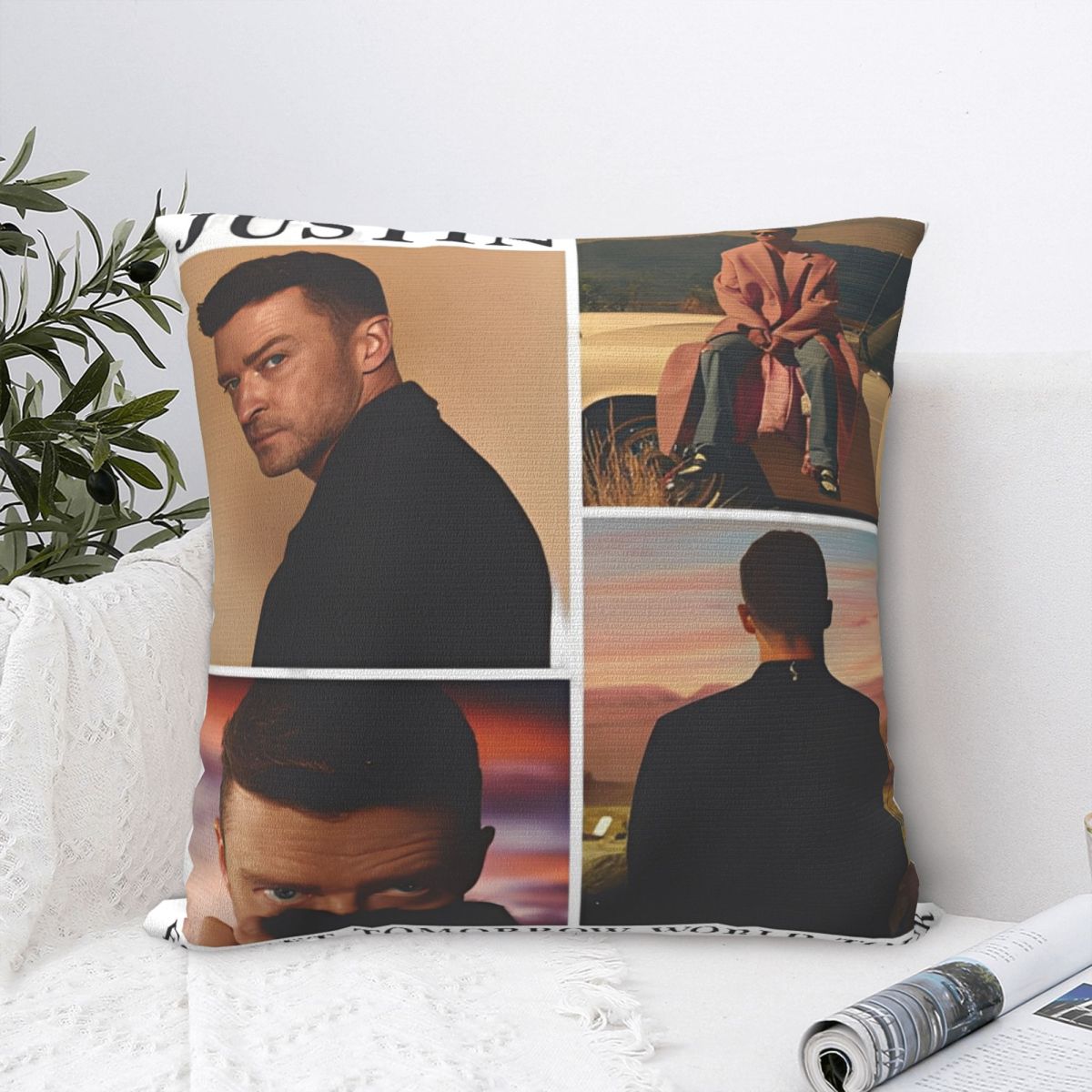 Shanika Chen Unisex Justin Timberlake World Tour Printing Pillowcases Cushion Cover Throw Pillow Cover Y2k Home Decorations Square Multi-Size