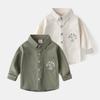 Boys' Long-Sleeved Shirt Spring and Autumn Kids Polo Collar Solid Color Shirt Baby Letter Cardigan Long Sleeve Casual Clothes