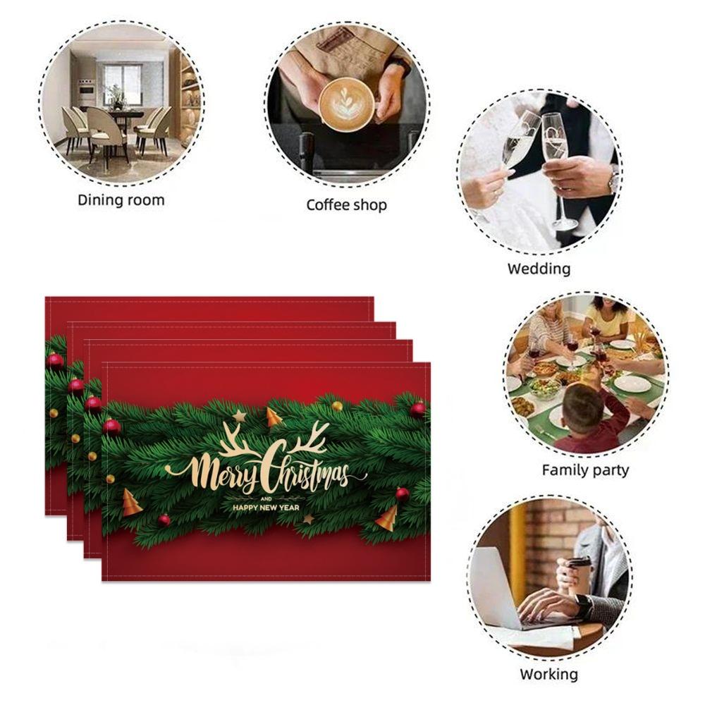 4pcs/set Christmas Placemats Linen Non Slip Heat  Red Green Resistant Table Mats Holiday Party Kitchen Wedding Dining Decoration
