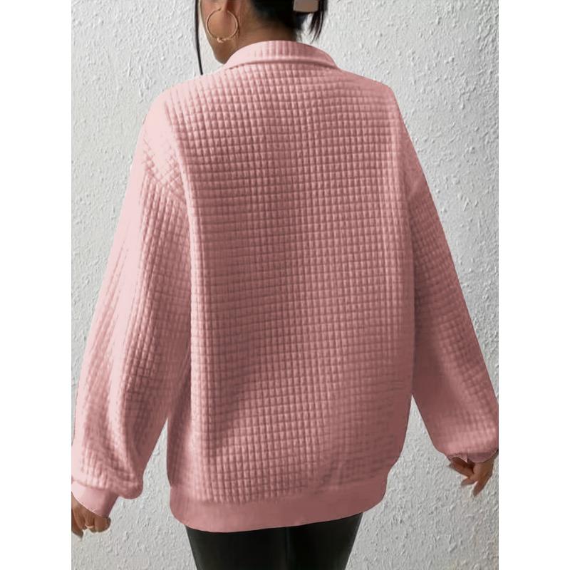 Mikina pulovr se čtvrtinovým zipem s vaflovou mřížkou, ležérní mikina s dlouhým rukávem a klopou na podzim a zimu, dámské oblečení
