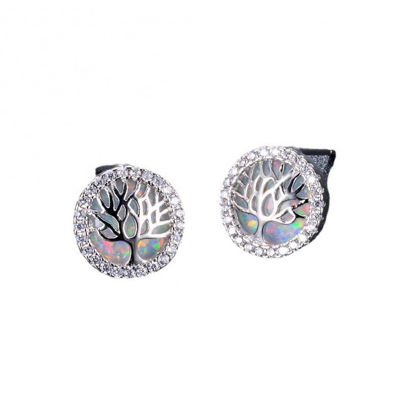 Opal Earrings Tree of Life Stud Earrings Personality Earrings Ladies Luxury Earrings