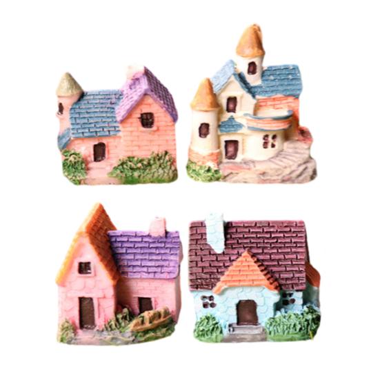 Mini House Micro Landscape Miniature Resin Village House Figurine Tiny Bonsai Terrarium Crafts for Dollhouse Fairy Garden Flowerpots Fish Tank Decor