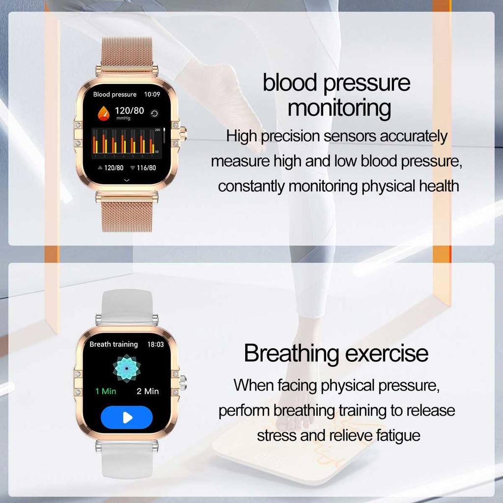 Rose Golden Smart Watch Ultra Thin Luxury Smartwatch Bluetooth Call Custom Dial Health Monitor Fitness Wristwatch for Ladies