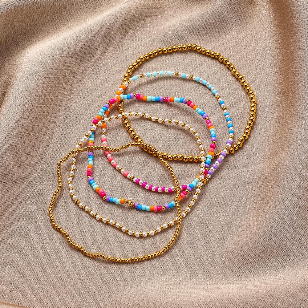 Handmade Bracelet, Bohemian Vacation Style, Layered, Women's Five Piece Set, Rice Bead Bracelet