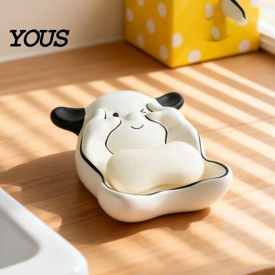 Waterproof Soap Holder Bathroom Box, Puppy Shape Dish, with Kids Raised Drainage Stripes Saver Tray, for Kitchen Washstand Quick Dry