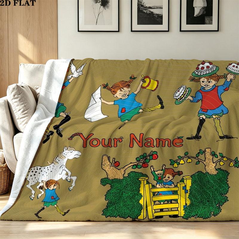 1PC Pippi Longstocking Custom Name Patterned Flannel Blanket Suitable For All Seasons for Home Decor Warmth and Comfort Gifts Holiday Present