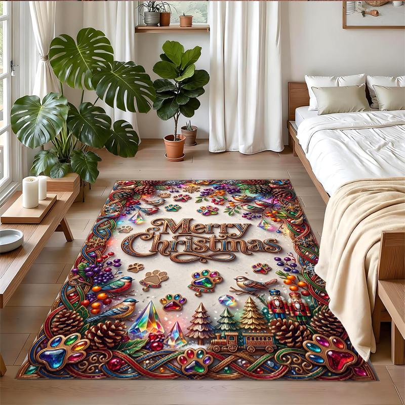 Christmas Printed Square Area Rug Soft Non Slip Floor Carpet For Bedroom Holiday Gift