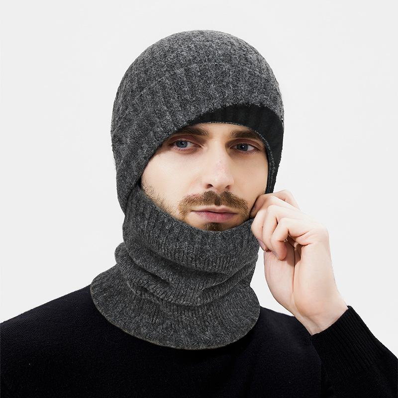 Winter Wool Hat Scarf Two-Piece Warm Wool Hat Men Women Cold-Proof Ear Protection Knitted Hat
