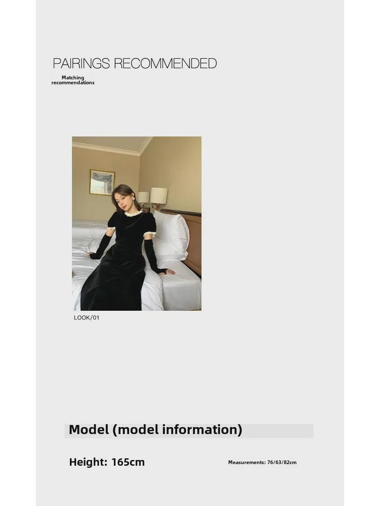 2024 Winter French Style Velvet Dress with Elegant Sleeves - Interpretation of Beauty F2197
