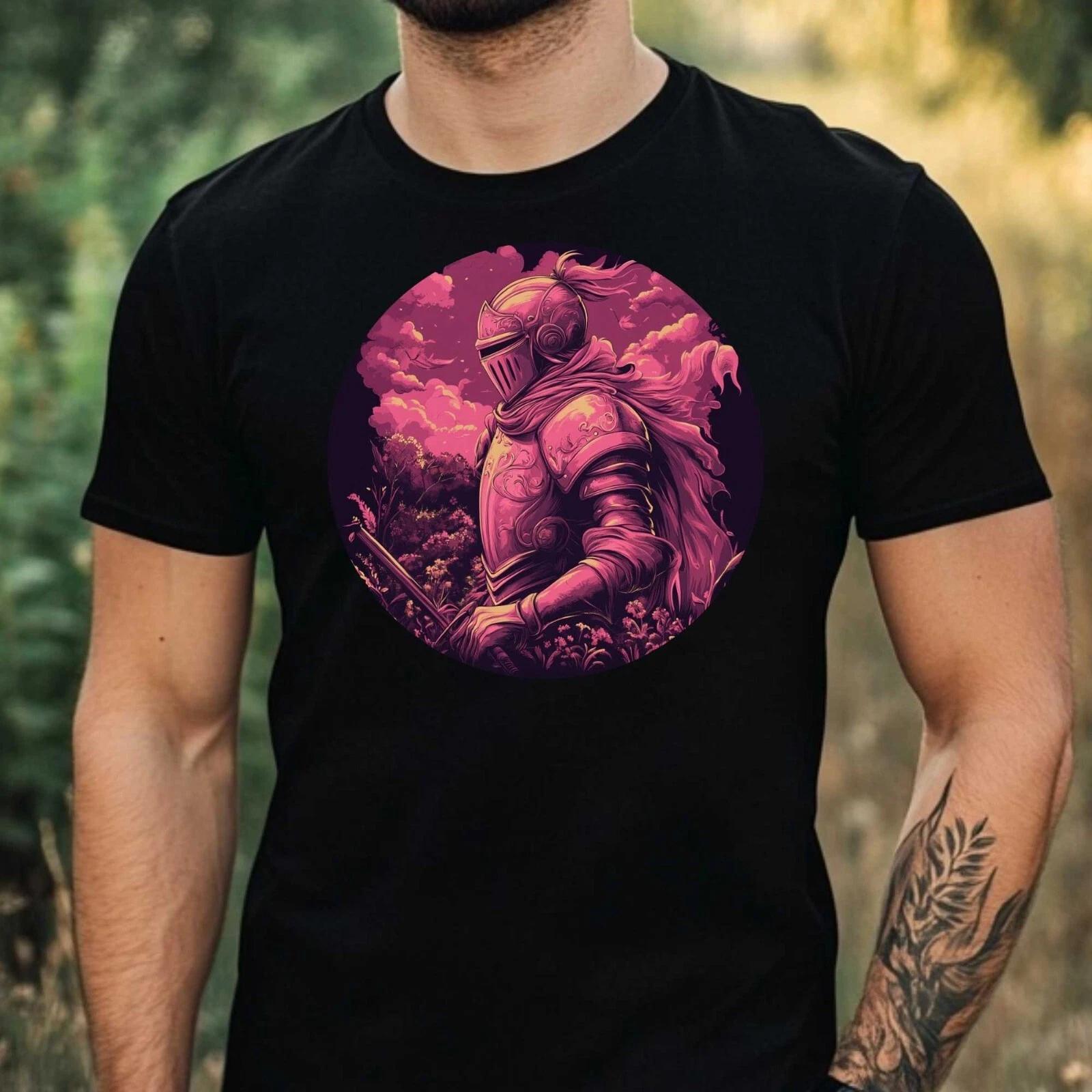 T-Shirt Herren Rosa Ritter Motiv Baumwolle Größe XS bis 5XL M